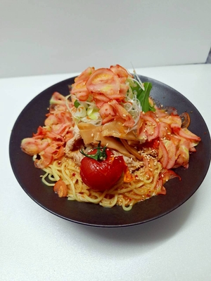 沼尻さんのレオントマトを使ったフルーツトマトのかき氷タンタン麺