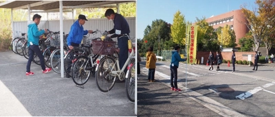 生徒の安全な通学のために　自転車組合による整備点検と保護者による見守りを実施