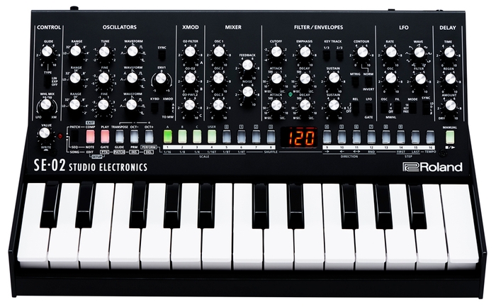 「Roland Boutiqueシリーズ」専用のキーボード・ユニット「K-25m」(別売)を装着した『SE-02』