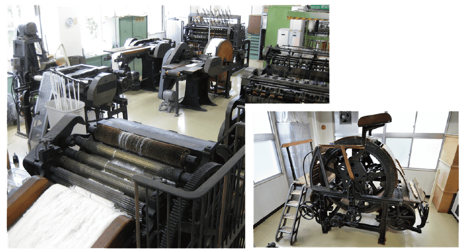 信州大学繊維学部の絹糸紡績機械群