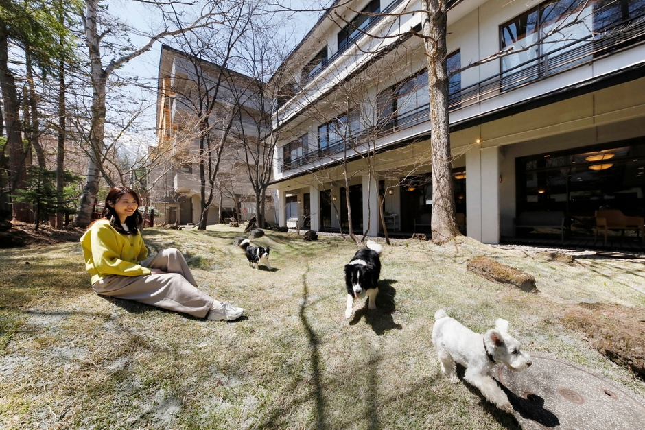 クッション性が高い天然芝を使用した＜中庭ドッグラン＞