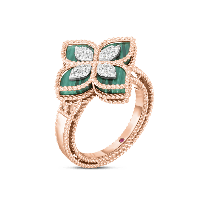 〈プリンセスフラワー〉K18RG/WG・マラカイト・ダイヤモンド リング 税込616,000円