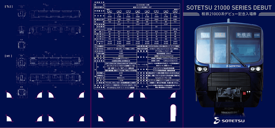「相鉄21000系デビュー記念入場券セット」展開時 表面(イメージ)