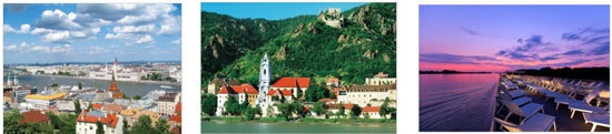 (左から)ブダペスト、バッハウ渓谷(オーストリア)(c)ANTO、夕景(船上)