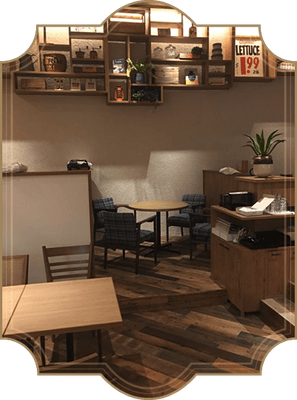 cafeの床材として古材OLD BOARD活用事例