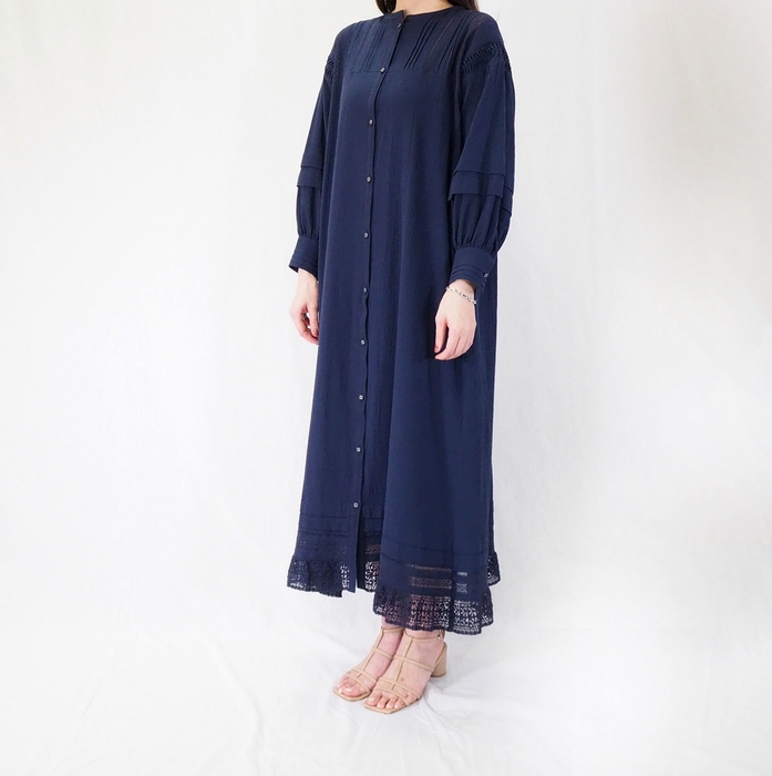 コットンシフォン タックレースワンピース 