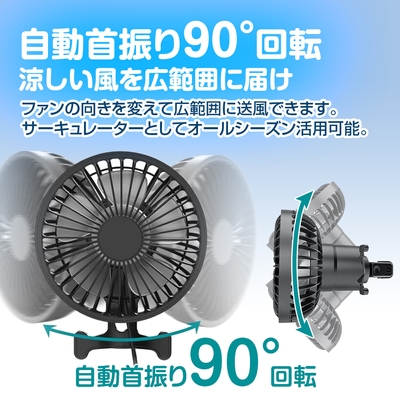 自動首振り90°回転で涼しい風を広範囲に届ける