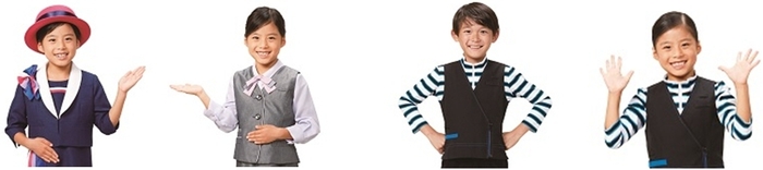 制服イメージ(左からエレベーターガール、販売員、展望台スタッフ)