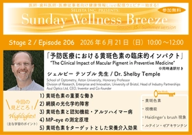 《医師・歯科医師・薬剤師向け》 無料オンラインセミナー6/21(日)朝10時開催　 『予防医療における黄斑色素の臨床的インパクト』 シェルビー テンプル 先生(School of Optometry, Aston University, Honorary Professor)