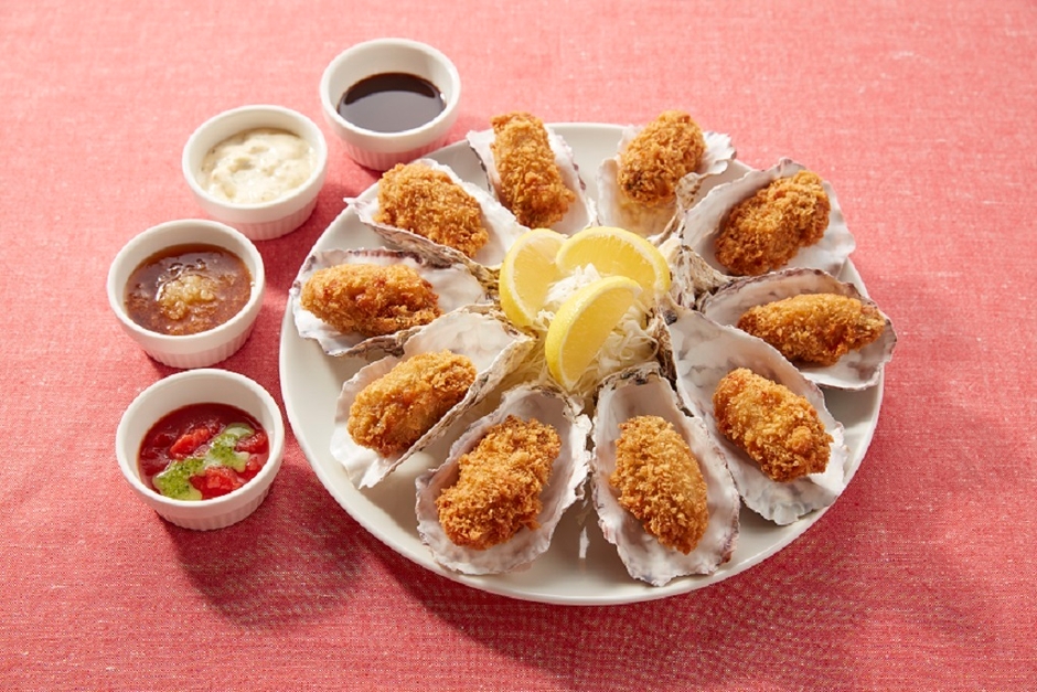 広島産10個の牡蠣フライ 貝殻盛り~4種のソース添え~