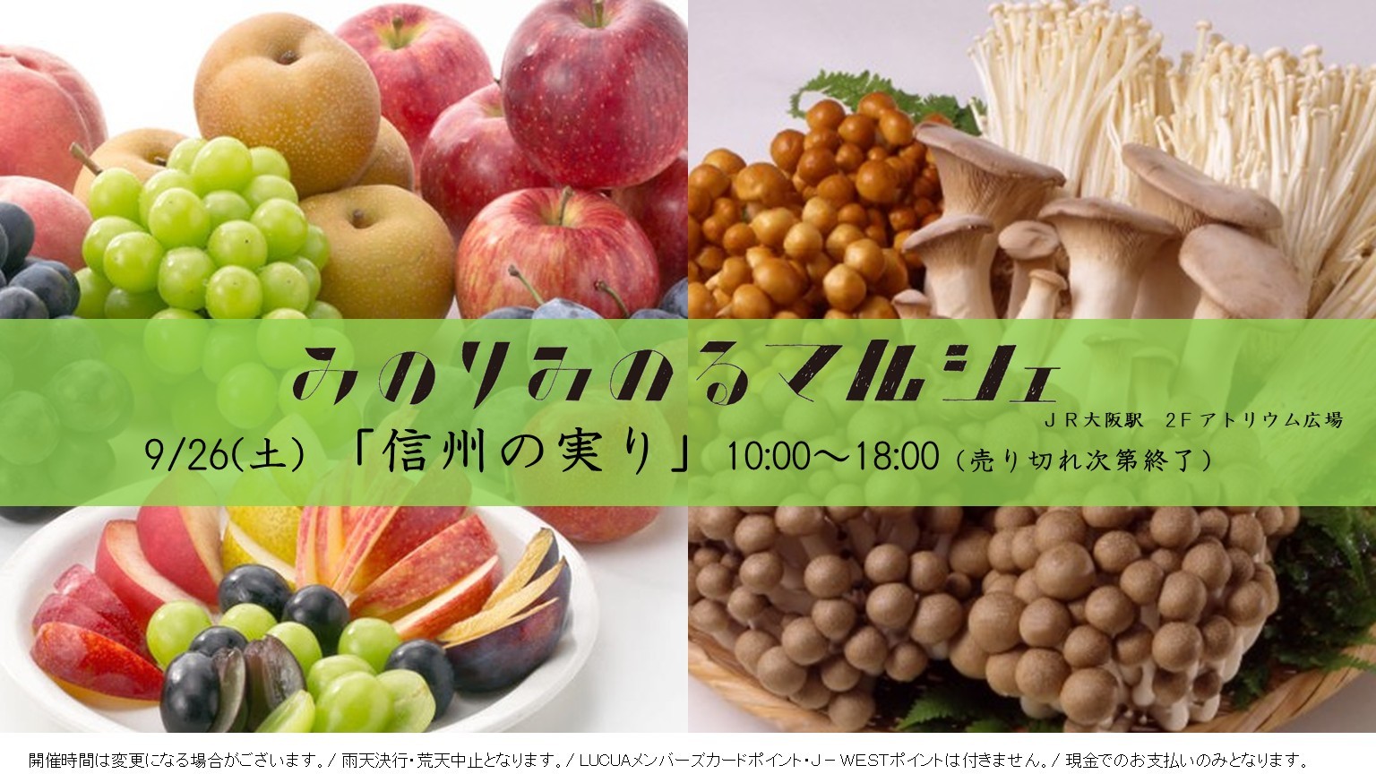 ＪＡ全農×ＪＲ西日本 地域振興プロジェクト ＪＲ大阪駅で信州の旬が集結 「みのりみのるマルシェ 信州の実り」開催（9/26） ～信州のおいしい秋をお届け！～