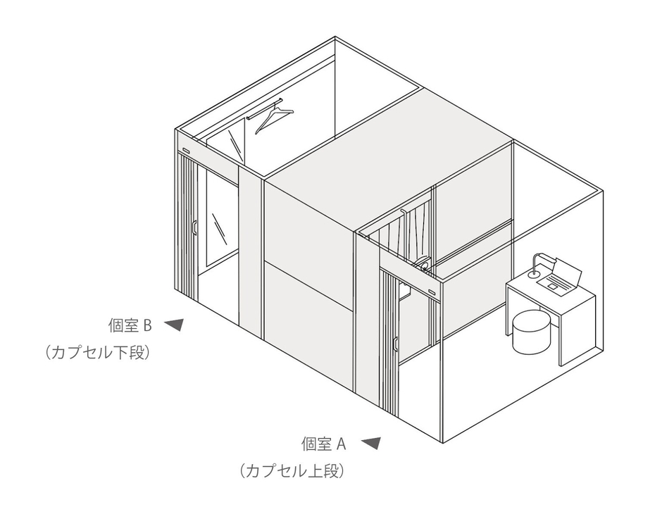 サイドオープン個室型配置(従来製品)_アイソメ