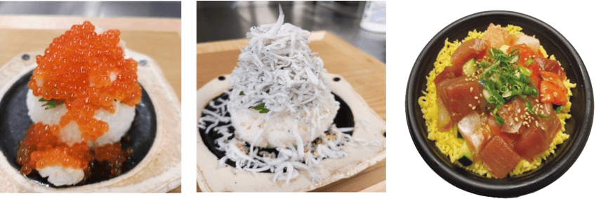 いくら・しらすをふんだんに使用したぶっかけおにぎり、海鮮ゆっけ丼の限定販売