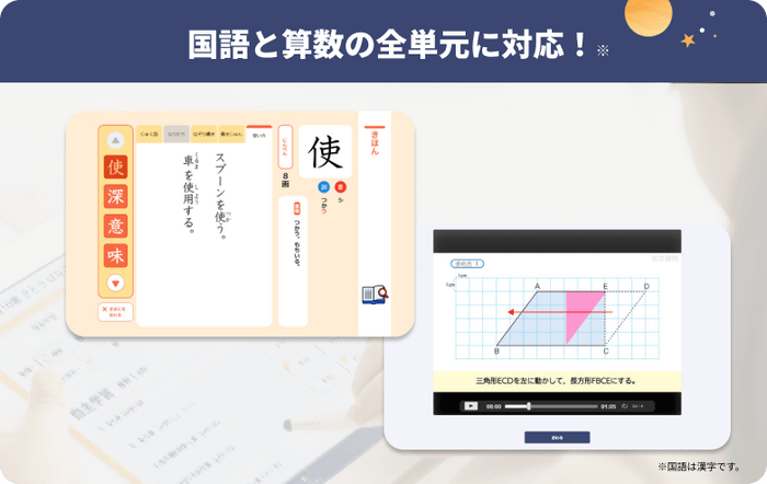 国語(漢字)と算数の全単元に対応。