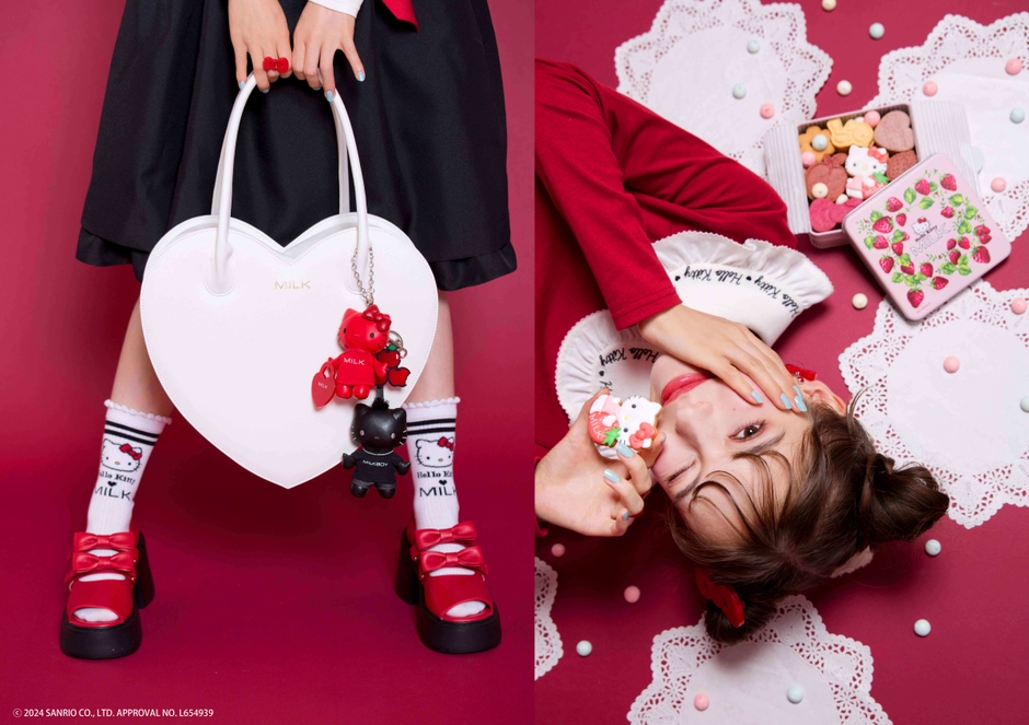 左) マスコットチャーム 16,500円/ソックス 3,850円 右)刺繍襟トップス 19,250円/クッキー缶 5,400円(全て税込み)