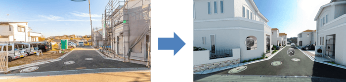 建設予定地写真に建物外観3Dパースを合成