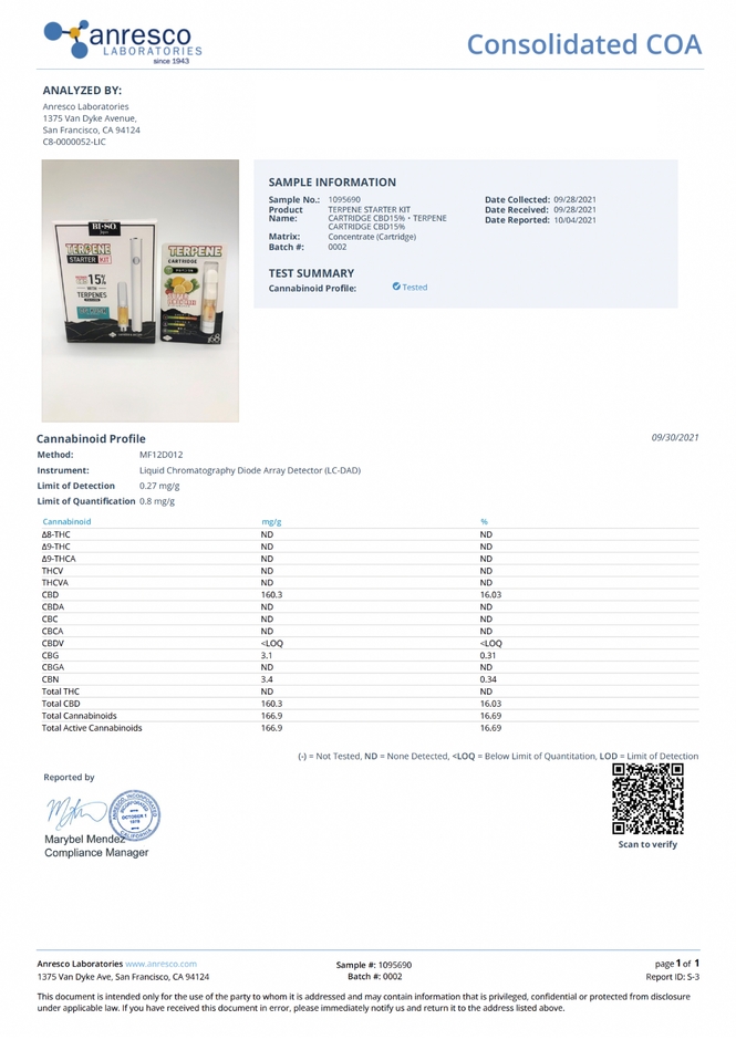 ・TERPENE スターターキット (付属カートリッジ CBD15% ) ・TERPENE カートリッジ 15%