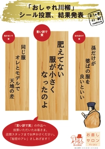 “肥えてない　服が小さく　なったのよ”　 ファッションを元気づけるために開催された 日本初「第1回おしゃれ川柳コンクール」入選作決定！ ～7月1日　「ギャラリー鶉」にて結果発表会開催～