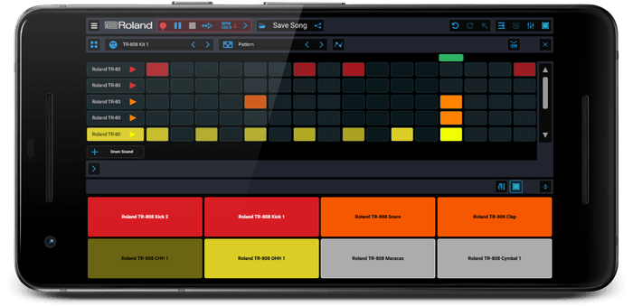 リズムマシン「TR-808」の配色にカスタマイズした「リズム・エディター」画面