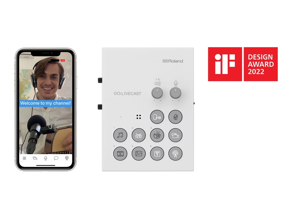 『GO:LIVECAST』のアプリ画面イメージ(左)とコントローラー(右)