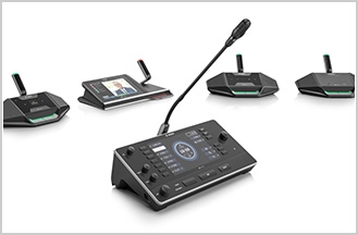 BOSCH会議システムの最新シリーズ「DICENTIS」(中央が初秋発売予定の『DICENTIS IDESK(仮称)』)
