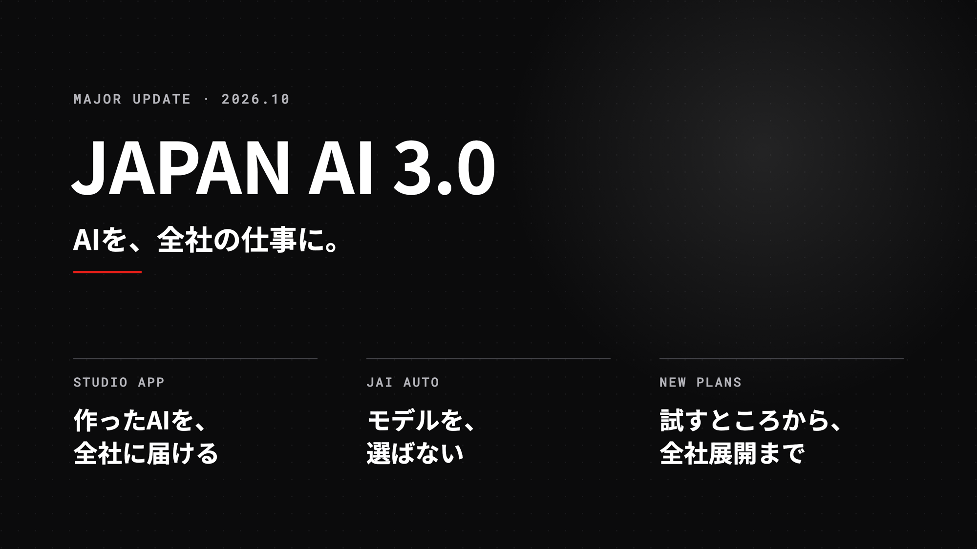 AIを全社の業務に定着させる大型アップデート「JAPAN AI 3.0」の提供を開始