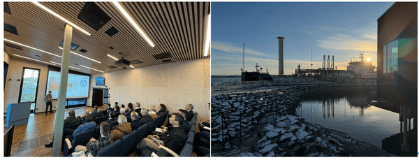 左(貴重なプレゼンでは、日本の参加者から質問が多く寄せられました) 右(KLine.UKが運航するCO2回収船、Northern Pioneer)