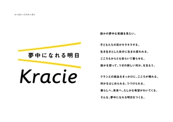 2020年1月、世界を夢中にする100年企業を目指し、 新コーポレートスローガン 「夢中になれる明日　Kracie」を掲げます。