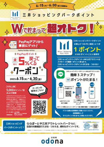 淀屋橋オドナ【PayPay】最大5%戻ってくるクーポンのポスター