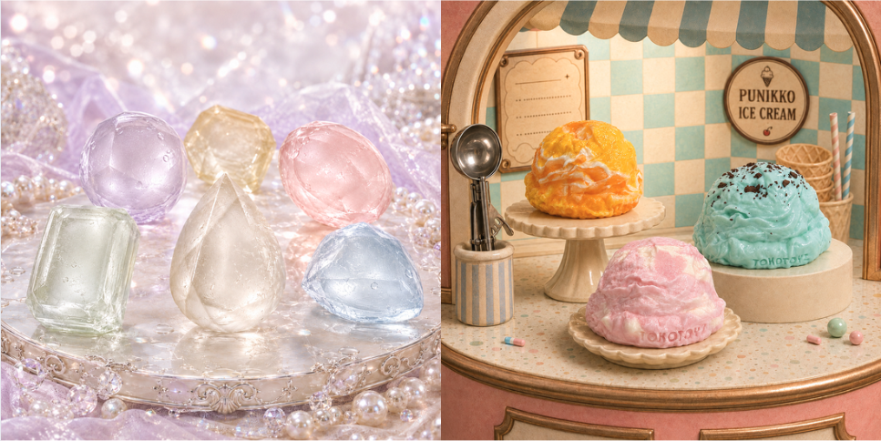 TOKOTOYZのスクイーズシリーズ「ぷにっこ」から、宝石飴モチーフとアイスクリームモチーフの新作2シリーズが同時登場！