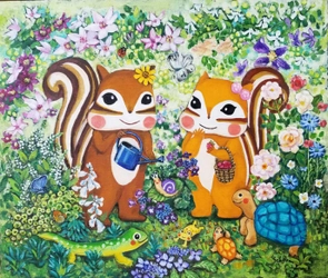 “りすを描く作家”で知られる藤岡ちさ氏の新作絵画展 「りすギャラリー＜春の庭＞」が3月21日まで伊勢丹新宿店で開催