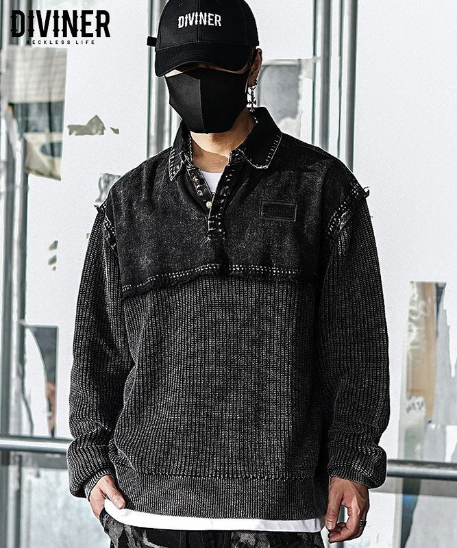 Dirty Switching Knit Polo Shirt(ブラック)