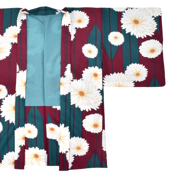 矢羽根に菊 赤紫色