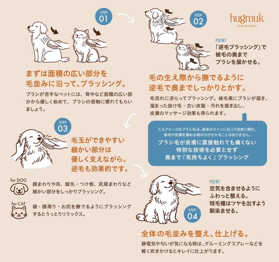 hugmukが提案するEL AMIGOペットブラシの使い方