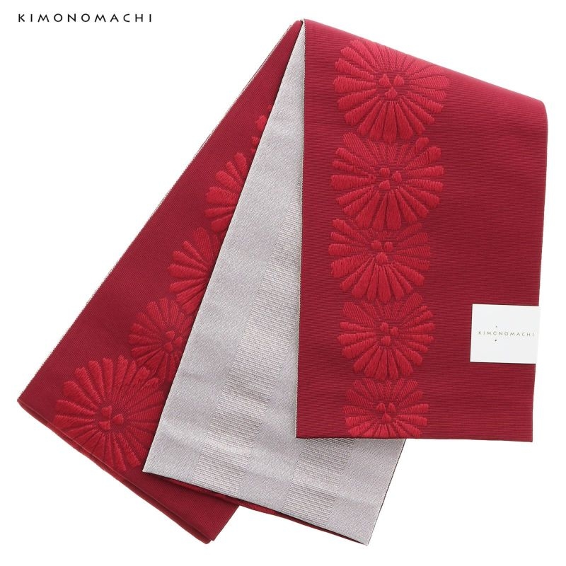 浴衣帯 半幅帯 「エンジ レトロフラワー」