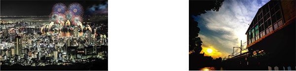 (1)長谷川 美和さん 「みなとこうべ海上花火大会」 (2)宮明 一夫さん 「夕暮れの武庫川駅」