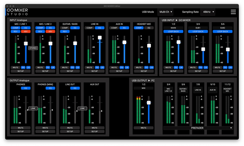 PC 用アプリ『GO:MIXER Editor』の画面イメージ