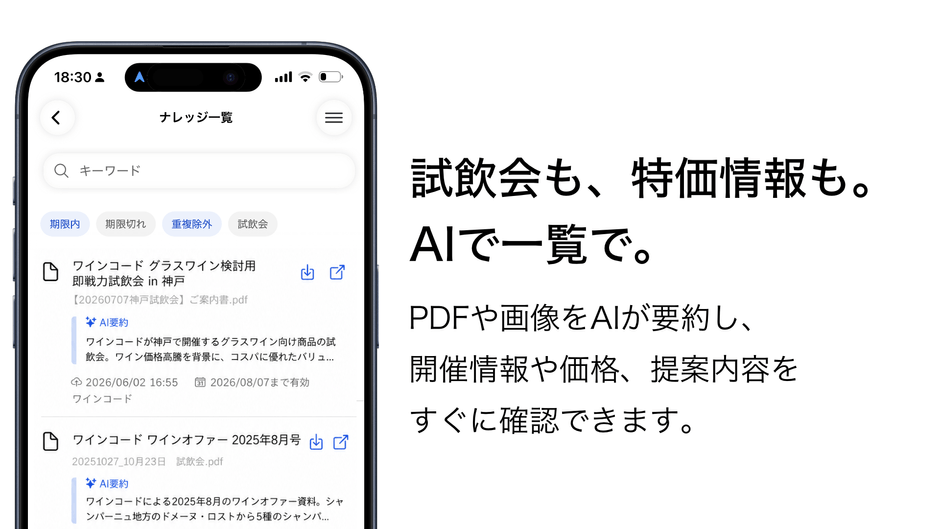試飲会も、特価情報も・AIで一覧で