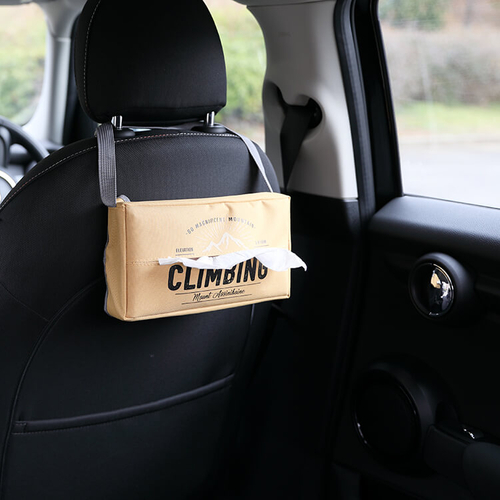 「シートバック ティッシュケース」置き場に困るティッシュボックスを、座席の後ろに取り付けられるます。