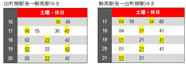 【土曜・休日ダイヤ】１１月６日（土），７日（日）