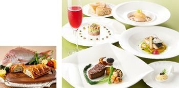 【左】鯛のパイ包み焼き 【右】敬老の日お祝いコース