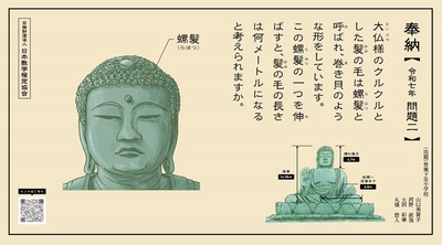 「大仏様の右手中指の傾きは何度？」 「大仏様の螺髪を1つ伸ばすと、髪の長さは何メートル？」 令和7年の算額を東大寺に奉納、 問題を作成した児童を大仏殿で表彰