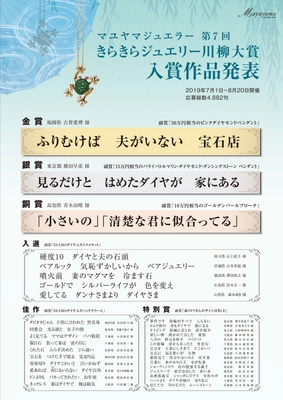 『第7回きらきらジュエリー川柳大賞』の入賞作品が決定！　 金賞は「ふりむけば　夫がいない　宝石店」　 ～金賞に30万円のピンクダイヤモンドペンダント！～