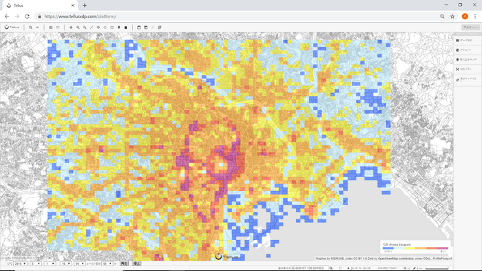Tellus画面イメージ_東京都23区付近の人流データ
