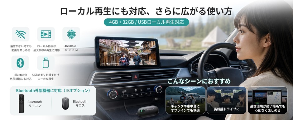 ネット接続なしでも楽しめる、USB動画再生に対応