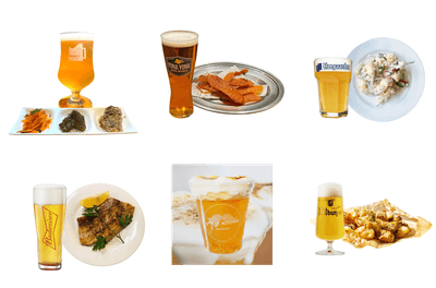 飲み歩きチケットメニューイメージ(左上から、クラフトビアマーケット、YONA YONA BEER WORKS、ポヨ／左下から、ミュンヘン、キッチンカー(Dandy Kitchen)、オクトーバーフェスト)