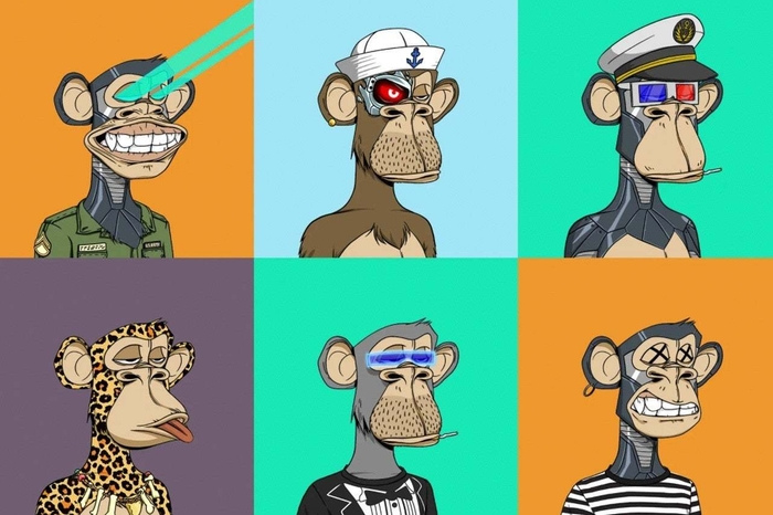 「Bored Ape Yacht Club(BAYC)」の一例 (※3)Takeshi Kikuchi 『話題の NFT コレクション Bored Ape Yacht Club の取引総額が1,050億円を突破』 Hypebeast Japan 2022年 より引用
