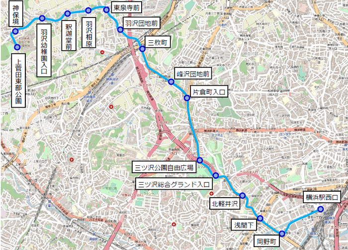 浜83系統 運行経路略図