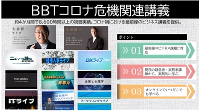 BBT、合計6,000時間以上の映像講義にコロナ危機関連オンライン講義を拡充 直近4ヶ月で視聴時間は8,600時間