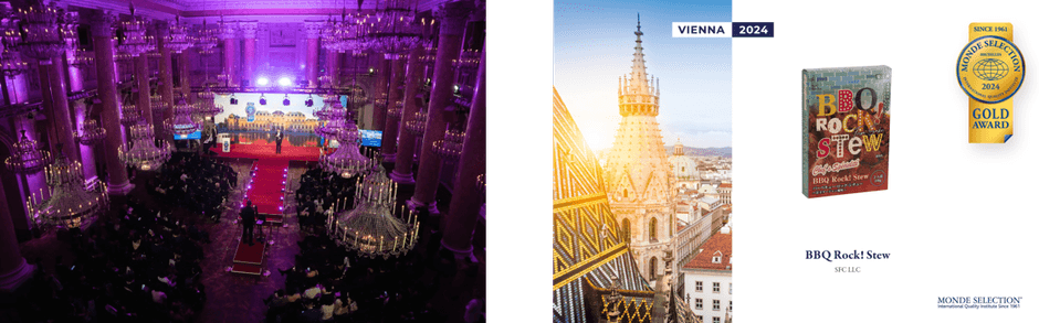 *6月にウィーンで開かれたモンドセレクションの授賞式と、金賞を受賞した「BBQ Rock! Stew」